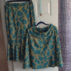 Terramina Teal and Gold Geometric Skirt Set